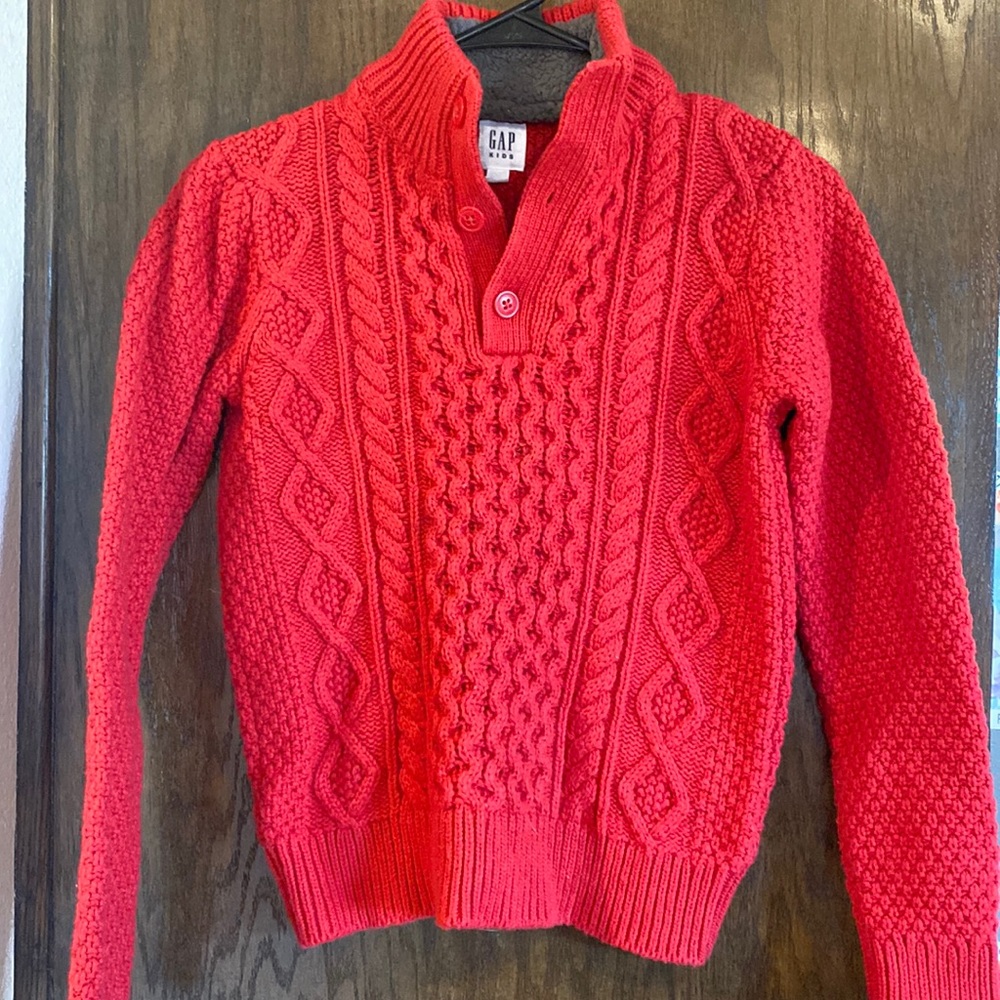 Red heavy cable knit pullover sweater